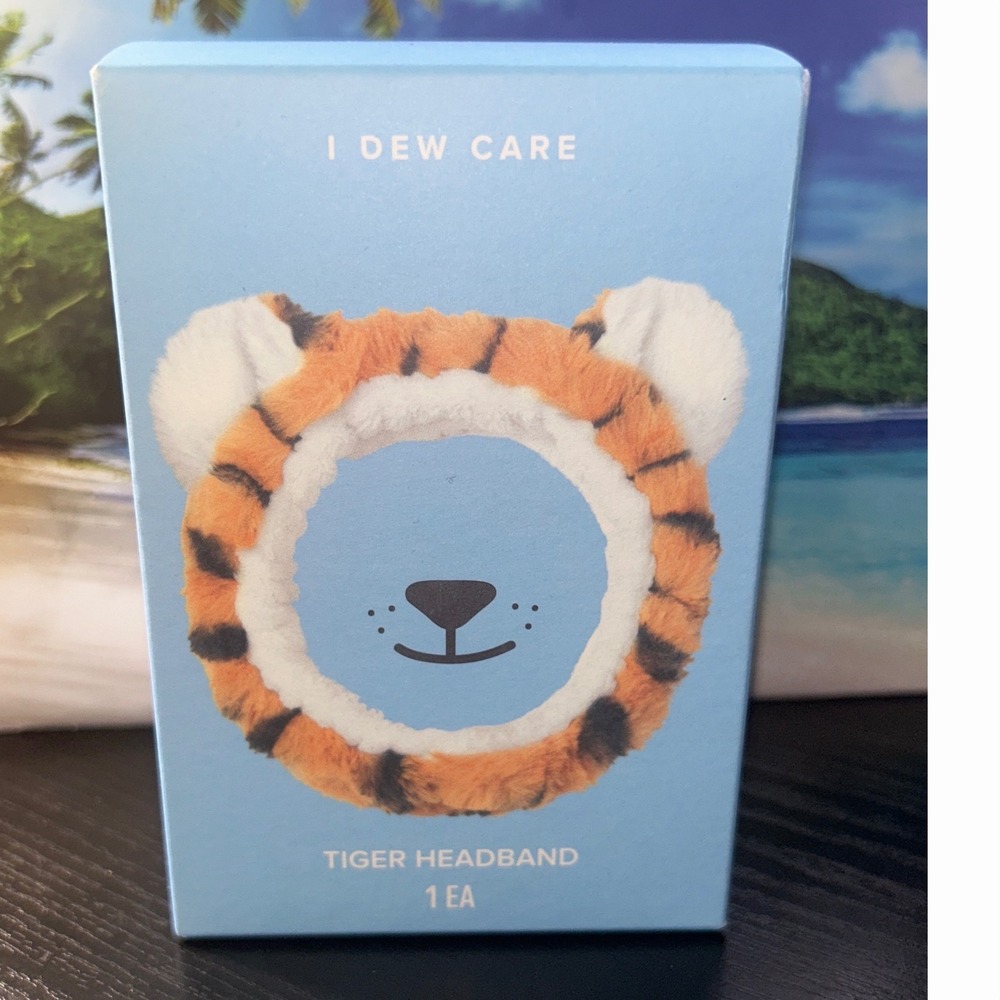 I Dew Care Tiger Headband Plush Skincare Makeup Hair Band NIB Orange Black